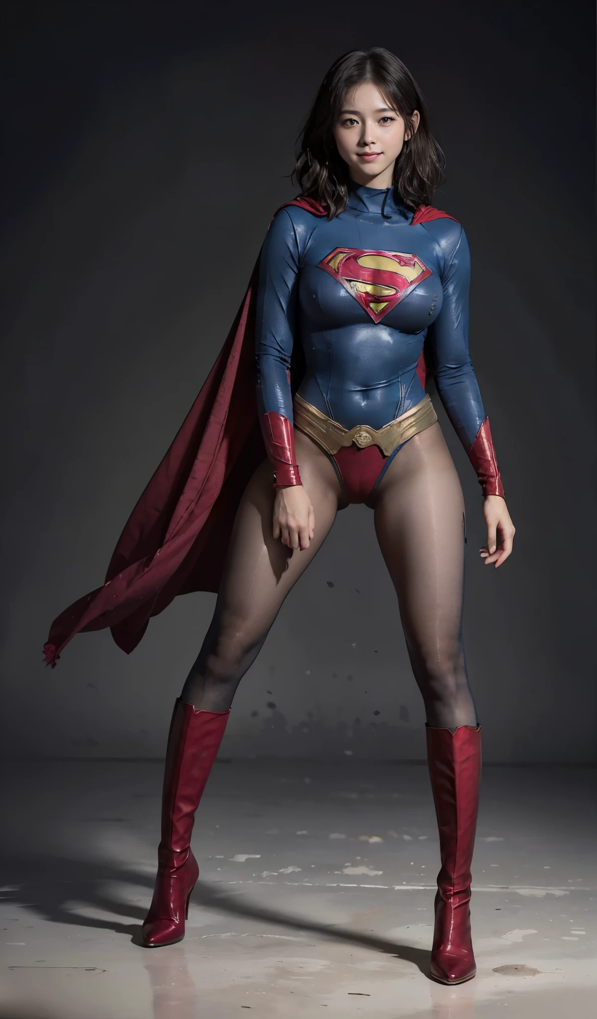 No background、(((Looking down、Looking down)))、(((Beautiful legs in black tights.)))、(((Legally express the beauty of your smile)))、((((Make the most of your original images)))、(((Supergirl Costume)))、(((Beautiful short bob hair)))、(((suffering)))、(((Please wear black tights....、Wear red boots)))、((Best image quality、8k))、((Highest quality、8k、masterpiece:1.3))、(((Preserve background )))、Sharp focus:1.2、Beautiful woman with perfect figure:1.4、Slim Abs:1.2、Wet body:1.5、Highly detailed face and skin texture、8k