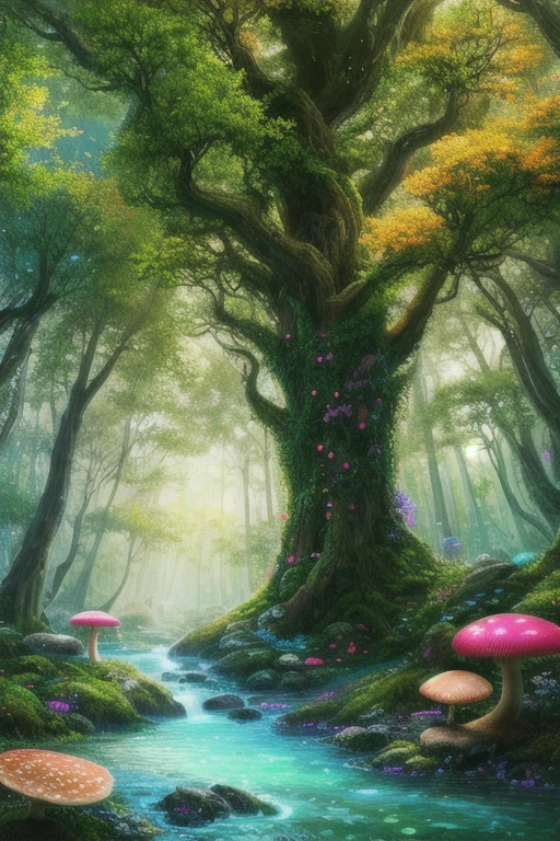 Masterpiece, best quality, High quality,very detailed CG unity 8k wallpaper, The mesmerizing and dreamy scenery of a fantasy forest, With towering trees, Glow mushrooms, And hidden fairy valleys, Creating mystery and enchantment, art station, digital illustration, complicated, It&#39;s coming on strong., pastel colors, Oil Painting, Won the photography award, Bokeh, depth of field, HDR, Bloom, Chromatic aberration ,realistic,very detailed, It&#39;s coming on strong. on art station, It&#39;s coming on strong. on CGsociety, complicated, Highly detailed, Amazing, Art by mid-journey