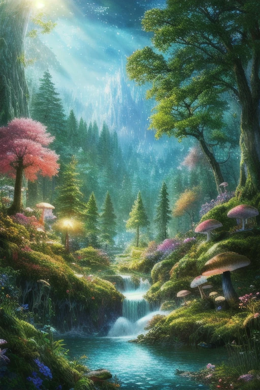 Masterpiece, best quality, High quality,very detailed CG unity 8k wallpaper, The mesmerizing and dreamy scenery of a fantasy forest, With towering trees, Glow mushrooms, And hidden fairy valleys, Creating mystery and enchantment, art station, digital illustration, complicated, It&#39;s coming on strong., pastel colors, Oil Painting, Won the photography award, Bokeh, depth of field, HDR, Bloom, Chromatic aberration ,realistic,very detailed, It&#39;s coming on strong. on art station, It&#39;s coming on strong. on CGsociety, complicated, Highly detailed, Amazing, Art by mid-journey