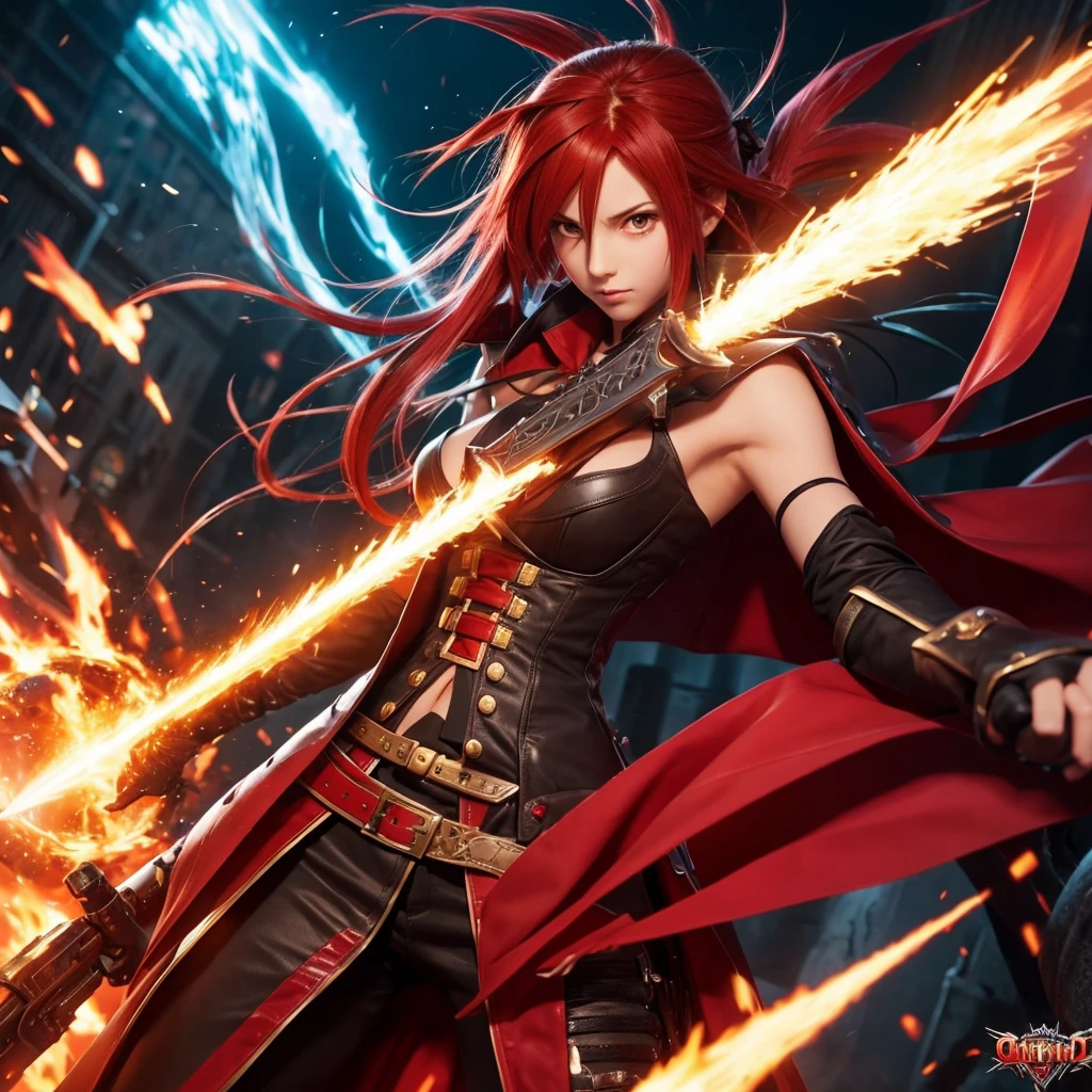 Anime character with red hair and a sword in his hand, Guilty Gear Art Direction, Guilty Gear Strike Splash Art, Detailed digital anime art, Detailed Anime Character Art, Amazing character art, Jan J, 2. 5d cgi anime fantasy artwork, Magnificent and elaborate character art, Fan Art Best Art Station, guilty gear art style, artstation pixivでトレンド