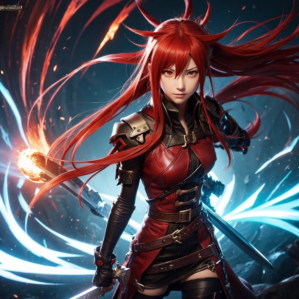 Anime character with red hair and a sword in his hand, Guilty Gear Art Direction, Guilty Gear Strike Splash Art, Detailed digital anime art, Detailed Anime Character Art, Amazing character art, Jan J, 2. 5d cgi anime fantasy artwork, Magnificent and elaborate character art, Fan Art Best Art Station, guilty gear art style, artstation pixivでトレンド
