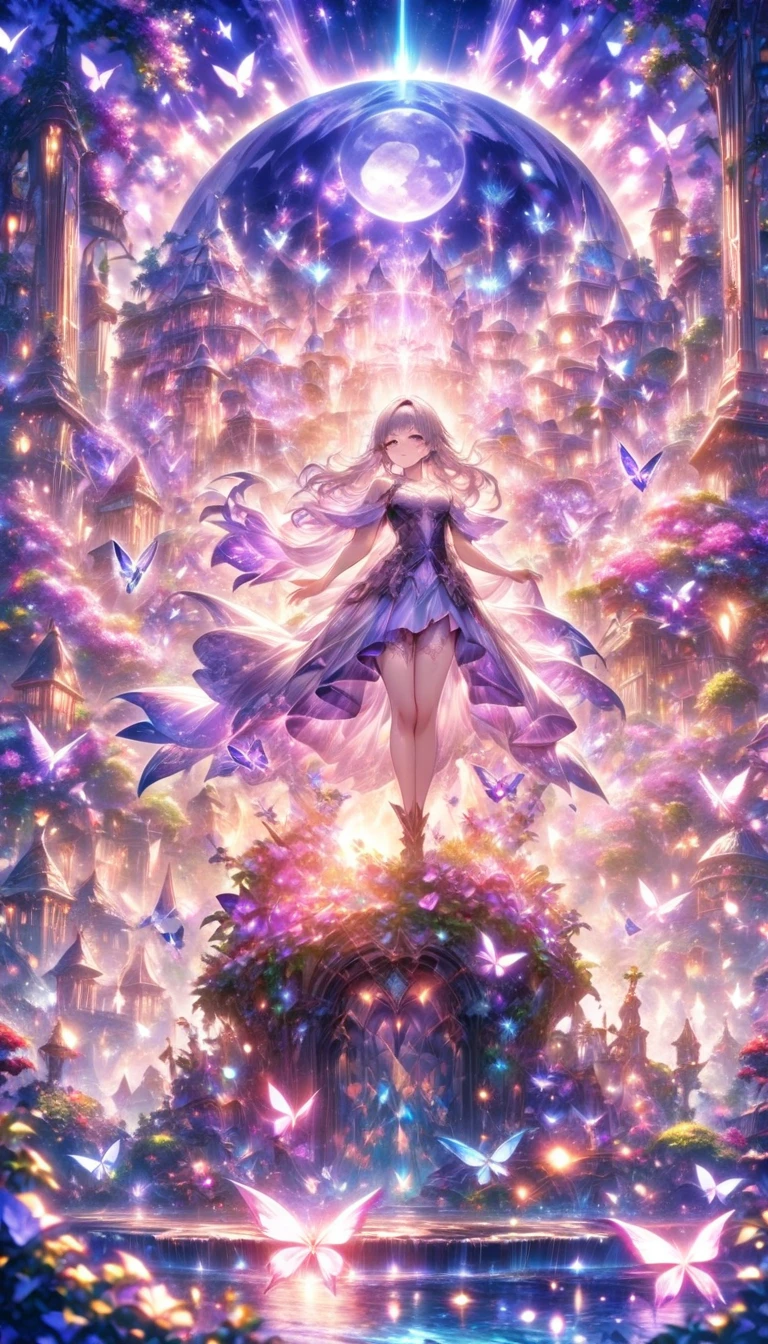 A woman in a wedding dress stands in front of a flower arch, very magical and dreamy, luxurious wedding, ethereal fairy tale, Rich pastel color palette, Ethereal dreamy theme, Long luxurious flowing gown, dreamy and detailed, fantasy long intricate gown, Long luxurious complex gown, The setting of a fairy tale:, soft elegant gown, in a whimsical fairytale forest, dreamy and ethereal、Woman in white dress standing in front of building with lots of flowers, anime fantasy artwork, anime fantasy illustration, a beautiful artwork illustration, beautiful anime artwork, elaborate digital art, intricate ornate anime cgi style, anime art nouveau cosmic display, beautiful anime art, beautiful digital works of art, beautiful fantasy anime, Detailed anime artwork, Detailed Digital Anime Art, dreamy psychedelic anime