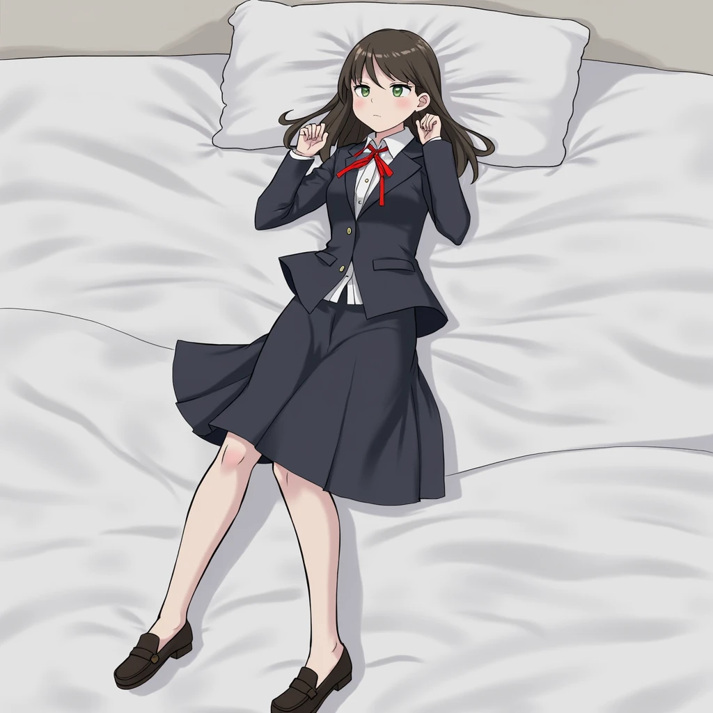 high resolution、female、No head、can not see、Hands None、Legless、uniform、blazer、shirt、ribbon、skirt、loafers、Lying on your back、bed、Invisible Man、lining