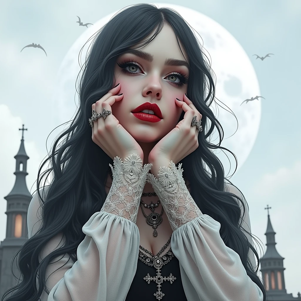 Generate a gothic girl look combined with dark