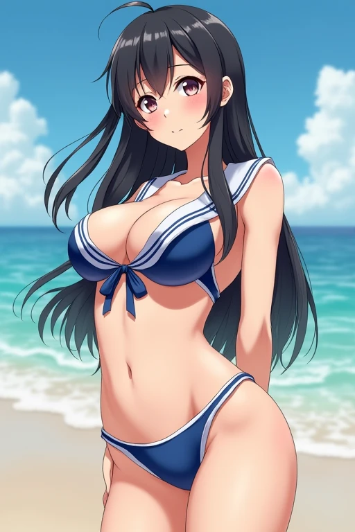 Anime Japanese woman Sailor swimsuit Breasts and private parts visible