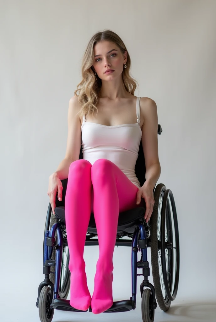 white women wheelchair pink stockings with Very thin legs