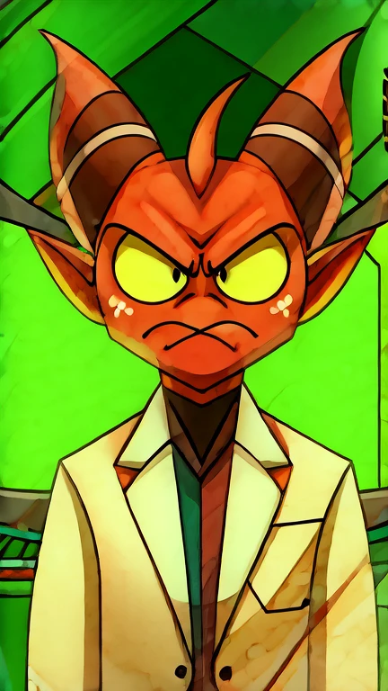 (masterpiece, best quality:1.2), Imp, angry serious face, wearing scientist clothes, futuristic laboratory background