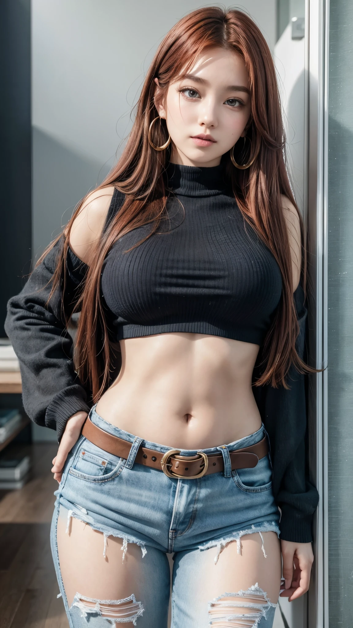 ((best quality)), ((masterpiece)), (realistic), (real person), (detailed), russian women, attractive, (evening), sexy, hot, wearing jeans, tight shirt, (abs), face selfie