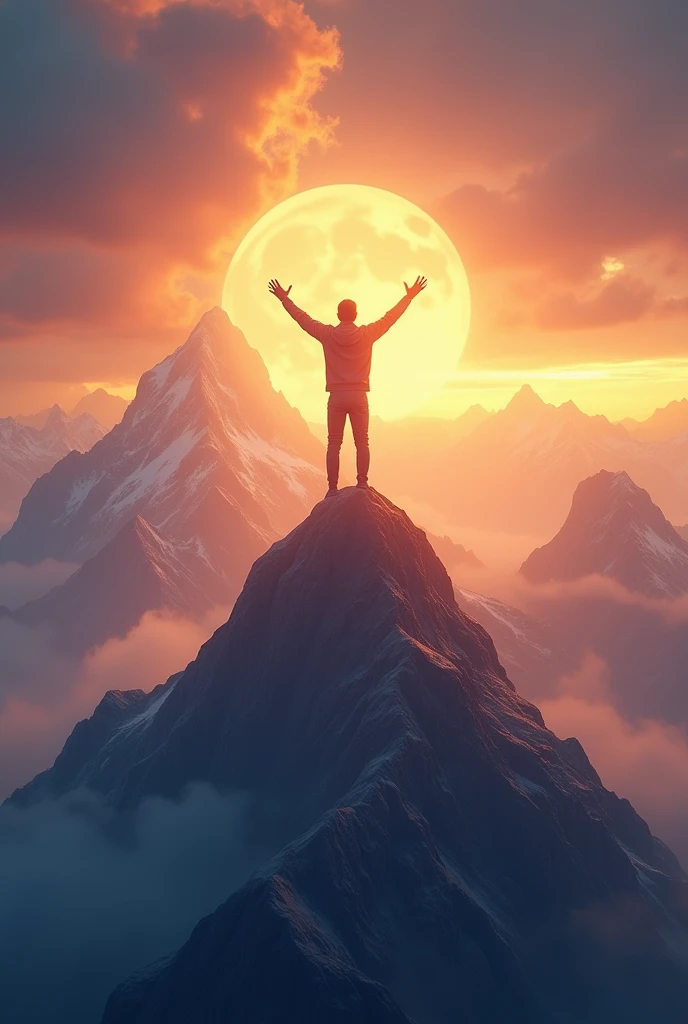 Success: Show a glowing trophy or a person standing triumphantly at the summit of a mountain, signifying the achievement of goals.