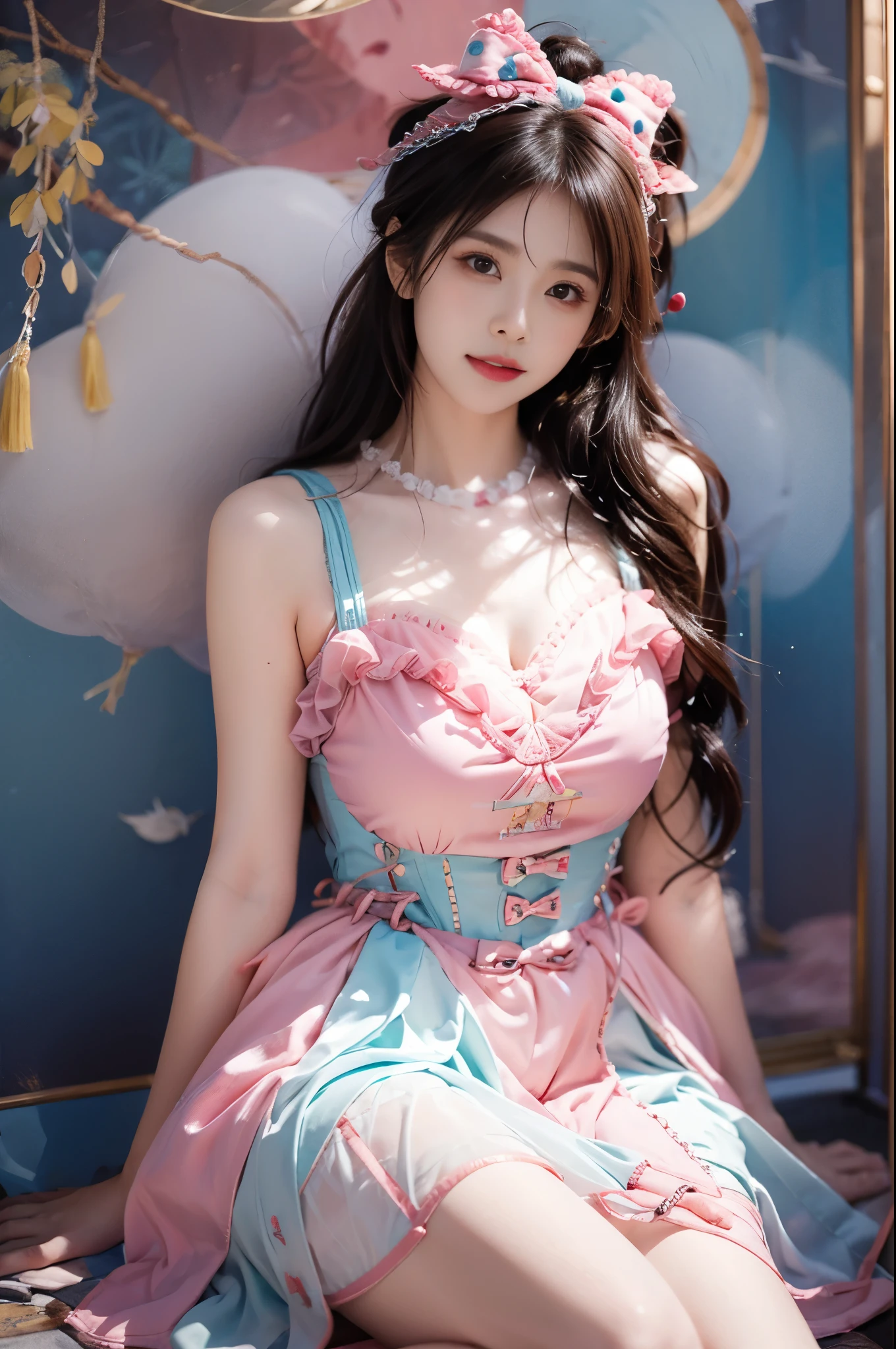 8k, RAW Photo, Best Quality, Masterpiece: 1.2), (Realistic, Photo Realistic: 1.4), {{{1girl}}},, Depth of Field, Full Body, Cinematic Lighting, princess 18 years old cute, (small ,cleavage), Beautiful Facial Features, Beautiful Body, Sweating, , Depth of Field, Skin, Ears, Pale Skin, Best Quality, Masterpiece, Illustration, an extremely deciple and beautiful, extremely detailed,CG,unity,8k wallpaper,amazing,finely detail,master,best quality,official art,extremely detailed CG unity 8k wallpaper,ridiculous,incredibly ridiculous,huge file size, super verbose, high resolution, very verbose, Beautiful detailed girl, very detailed eyes and face, beautiful detailed eyes, light on face, (Hanfu: 1.1), lace silk thin, petticoat, white pink, blue