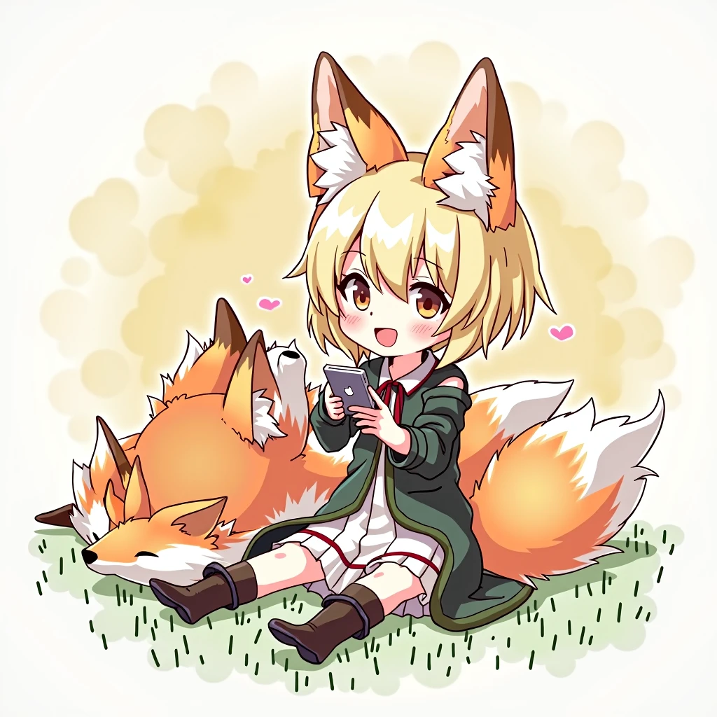 Demon Slayer style,An illustration,fox-like,I have a smartphone,Watercolor、people、1people
