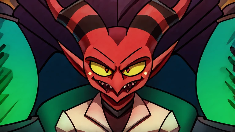 (masterpiece, best quality:1.2), Imp, evil face, wearing scientist clothes, futuristic laboratory background