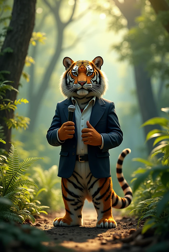 An image of a new reporter
tiger in a forest reporting news