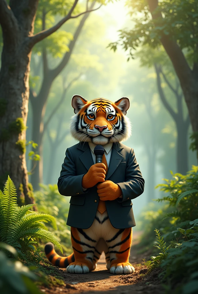 An image of a new reporter
tiger in a forest reporting news