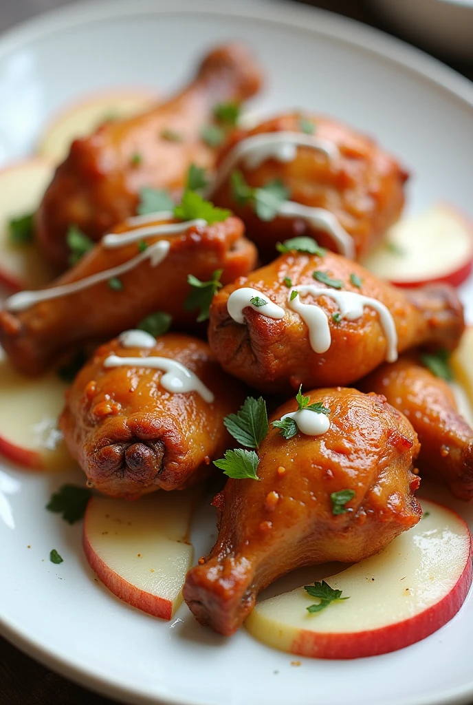 cooked chicken wings with apple and yogurt