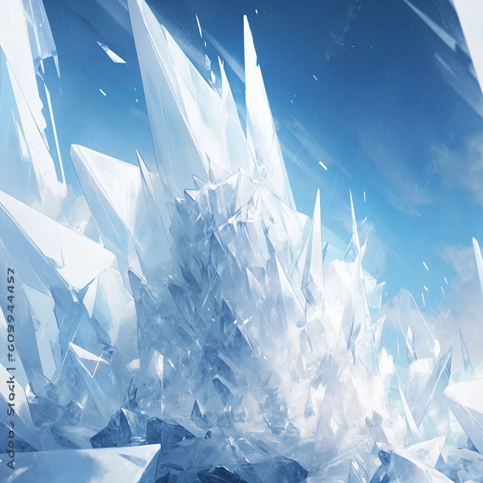 an ice crystal with several points pointing only to the right, black background, simple background, anime, ice, best quality, iceberg, 