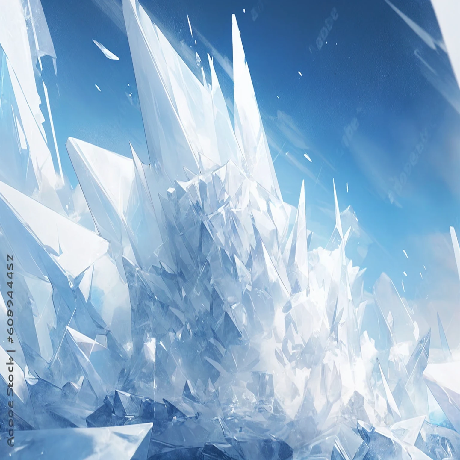 an ice crystal with several points pointing only to the right, black background, simple background, anime, ice, best quality, iceberg,