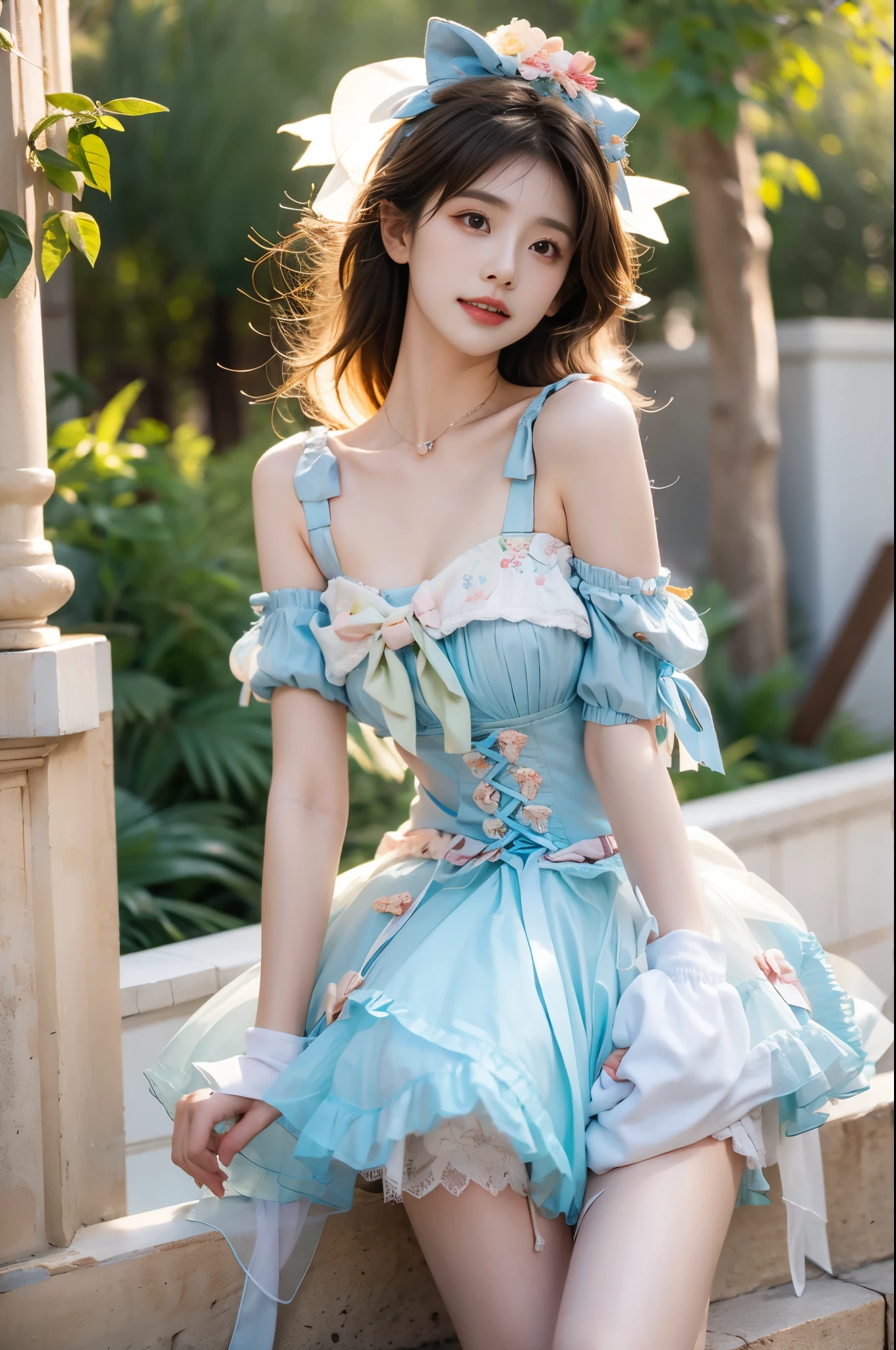 with blue sky and white cloudountain in the distance,pink flowers that,cherry tree,Hanfu woman,Phoenix Crown Tiara、Meticulous embroidery、Wearing Hanfu pantyhose、Wearing sleeveless Hanfu、Clear panties are clearly visible、Look at panties and panties、Bare oversized breasts、raw,(8K、top-quality、tmasterpiece:1.8)、(intricately details:1.8)、(Reality:1.8)、octane renderings、Complex 3D Rendering Ultra Detail, Studio soft light, Edge lights, vibrant detail, super detailing, realistic skin textures, detailface, beautidful eyes, Very detailed CG Unity 16k wallpaper, cosmetics, (detailedbackground:2.0), Skin glows、spread your legs,Camel toe showing thigh!!! show the pussy. open leg