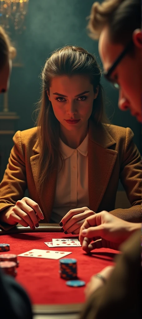 Retro poker game, (best quality, high resolution, HDR, Practical), Bright colors, Extremely detailed description, (Concept Artist), Indian style,Retro Playing Cards, Antique wooden table, Vintage poker chips, Card Combination, The players are dressed in stylish retro outfits, Smoky room, Dim Lights, Intense expression, (portrait:1.1) Player's face, Holding cards, (Practical shadows), (Bokeh) Impact on background, Tensions, (professional), (Clear focus).