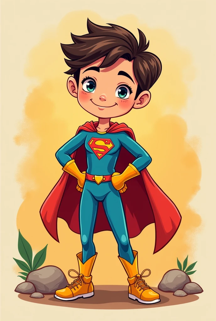 A self-care superhero in a boy version that is easy to draw, that includes elements related to self-care