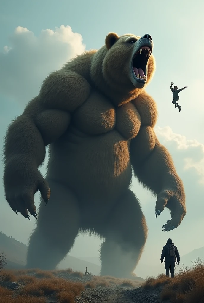 Furry large bear, was waiting for his human to fall from the sky into his mouth. , giant , macro , vore , muscle