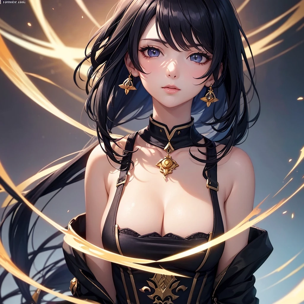 8k text details, Portrait of a girl in the Knights of the Zodiac, Ayaka Genshin Impact, Close-up of a woman with black hair wearing a golden dress, portrait knight woman, Ayaka Games Genshin Impact, Amazing character art, 8K Portrait Rendering, Portrait of a female anime hero, Detailed Anime Character Art, Vivid RPG Portraits, Smooth anime CG art,A composition that shows the whole body,Full Body
