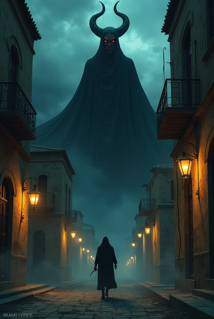 The ancient city was pitch black, lit only by torches. In the shadows, white demonic eyes stared at the people in the shadows.