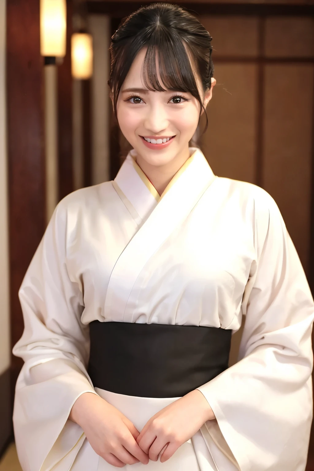 (Highest quality、Tabletop、8k、Best image quality、Award-winning works)、(One pretty woman:1.1)、(Innkeeper:1.1)、(A refined, high-quality kimono worn by a female innkeeper:1.2)、(Perfect and precise kimono collar:1.1)、(Large Breasts:1.2)、(Accentuate your body lines:1.2)、Perfect mature woman portrait photo、Standing Elegantly、(Blurred elegant and exquisite perfect Japanese style room background:1.3)、(The most natural and perfect tidy Japanese style room background:1.2)、Glowing Skin、Perfect beautiful skin、(Accentuate your body lines:1.1)、(The most graceful posture:1.2)、Perfect beautiful glossy lips、(Accurate anatomy:1.1)、(A perfect and elegant outfit:1.1)、(Standing with good posture:1.1)、(Face close-up:1.3)、(Front facing body:1.2)、(Cute smile:1.1)