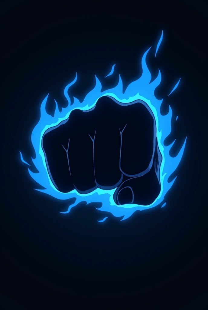 .((Best Quality)), ((masterpiece)), ((detailed)), ((High Definition)), an energetic aura of anime-style punches, with the black silhouette of a simple fist in the center, all in blue, With a black background.