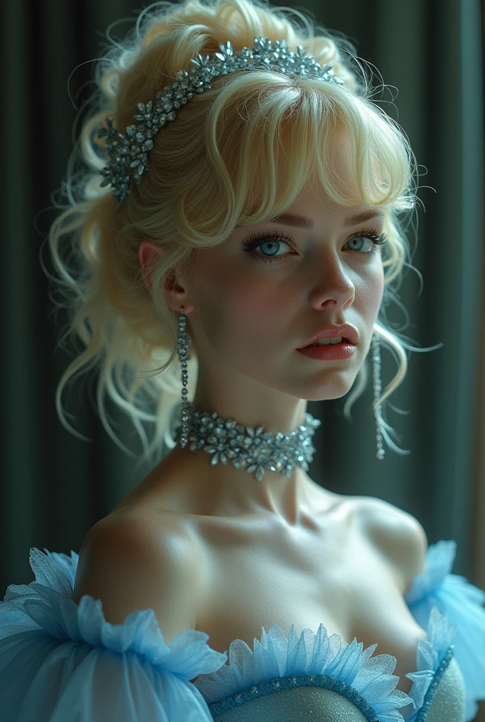 Transparent dress, (transparent material), super gorgeous, extreme multiplication, shiny crystal, cinematic lighting, curly hair, Roman curls, frills, cloudy, alice in wonderland, dramatic composition, extreme detail, high resolution, lolita dress, bow, pearl necklace, lace gloves, bow, ribbon, floating, levitating, flying, misty, dotted, dreamy, (transparent fabric), layered yarn, ((transparent gauze skirt)))