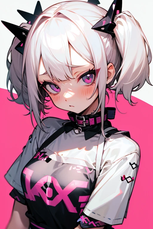 Short white hair, blush, underwear、Punk Fashion、Headbang 2.、、Twin tails
