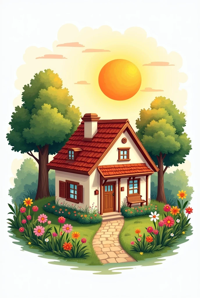 A simple but beautiful family crest to color that contains elements within the crest such as a house with trees and flowers drawn with a sunny sunset landscape that symbolizes the family SIMPLE DRAWINGS TO DRAW 
