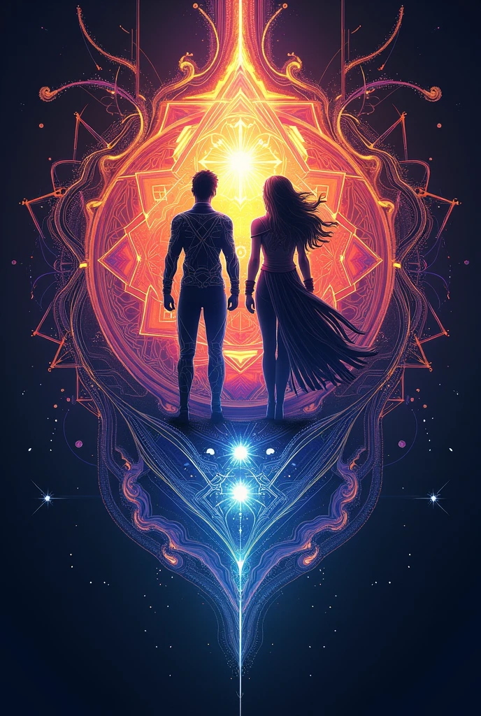 Luxury product style a man and a woman standing in front of each other with fire coming out of them, Tumblr, psychedelic art, 😃😀😄☺🙃😉😗, Baiser charmant, reflets Couleurs bleues et cyan, Beautiful details and colors, sombre et complexe, embrasser, .very realistic, kissing nicely together, Primordial Duality, beautiful avatar pictures, highly intricate and colorful . elegant, Sophisticated, haut de gamme, luxueux, professionnel, highly detailed, Broken glass effect, no background, stunning, something that doesn't even exist, Being mythical, energy, molecular, Textures, Iridescent and luminescent scales, Breathtaking beauty, Pure perfection, Divine presence, inoubliable, impressionnant, Breathtaking beauty, volumettic light, auras, Rayons, Bright colors reflect