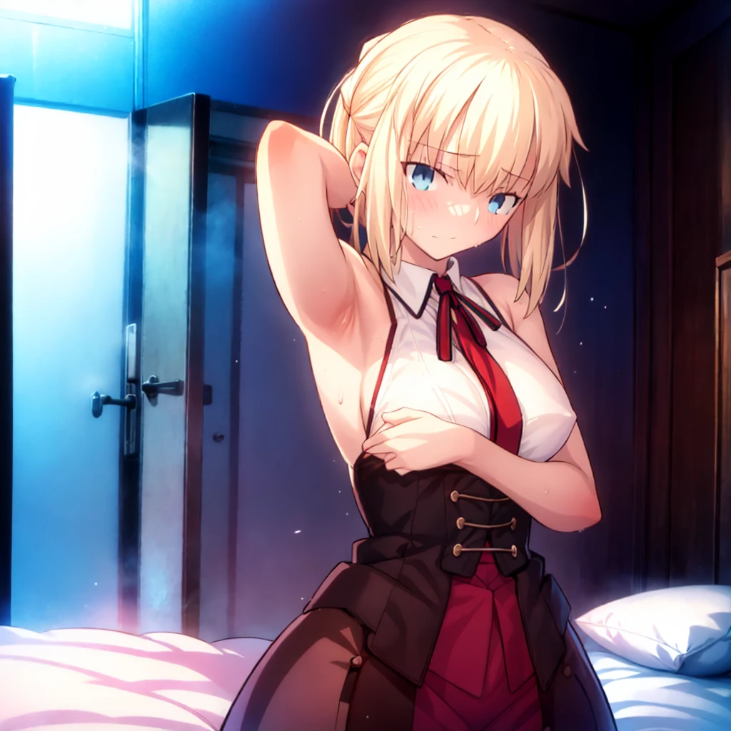 High resolution, 最high resolution,high resolution,{Things to know_f de stay night ufotable:1.15}, Rubio_ Best Quality, masterpiece, フルnude,Sweatだく,Blushing,smile,Armpitアップ,Sweat,Armpitを広げて見せている,bed,Moist,Blonde,whole body,pubic hairあり,Love juice,Armpit,side,sideの下,Armpitの下,sideアップ,Sweatをかいている,sideSweat,Upper Body, 1 person,sideズーム,Armpitズーム,Armpitを見せつける,sideを見せつける,両Arms behind head,nude,Raise your arms, Inner cavity reflection,whole body,Two arms,Alone,sexy,1 personだけ,Looking at me,膣からsemenが垂れている,front,pubic hair,Obscene lines,Ray tracing,Slender body,E Cup,Embarrassing,Armpit強調,side強調,ArmpitSweat,sideSweat,Wet Skin,Open your mouth,Noise Reduction,((Place your hands behind your head)),Emphasis on the crotch,Chest Enhancement,stage,Perfect lighting,体をfront,Look up,looking at the camera,真front,I don't want to go away.,体をfront,両Raise your arms,両Arms behind head,Embarrassing,Hands behind head,Hotel Rooms,bedの上,全naked,naked,膣からsemenが垂れている,bedに横たわる,,フルnude,オイルを塗ったテカテカのsideの下を見せる、オイルを塗った光沢のあるsideの下:1.30、Surreal、sideの下、オイルを塗った光沢のあるsideの下:1.30、光沢のあるsideの下、オイルを塗ったぬるぬのsideの下:1.30、ぬるぬるした光沢のあるsideの下:1.20、明るく詳細なsideの下、sideの下の細かいシワ:1.7、リアルなsideのシワ:1.7、sideの下を照らす光:1.4、side毛穴の細部まで), Armpit見せポーズ,side見せポーズ,Nipples,Nipplesが立っている,No clothes,素っnaked,Armpitアップ,sideアップ,NaughtyなArmpit,Naughtyなside,Sweat,Naughty,Arms behind head,Armpitを広げる,sideを広げる,Embarrassed look,Love juiceが垂れている,NaughtyなPussy,体をfrontへ,pubic hairが生えている,pubic hair,semen,semenまみれ,Naughtyな体,Naughtyな身体,NaughtyなPussy,Naughtyなgenital,genital,NaughtyなPussy,Naughtyなnaked,Naughtyなnaked体,Naughtyな肉体,Naughtyなボディー,恥ずかしそうにArmpitを見せている,恥ずかしそうにsideを見せている,lotion,lotionまみれ,Vaginal fluid,Vaginal fluidが垂れている,Love juice,Love juiceが垂れている,semenでベタベタ,Sticky with semen,Sperm,Spermまみれ,Spermでベタベタ,Pussy,Pussyを見せつける,Pussy,Pussyを見せつける,Embarrassed look,Groinにタトゥー,Groin,View your viewers,genital,女genital,湿ったArmpit,湿ったside,smile,4K,（8k）,Noise Reduction,Place your hands behind your head,Emphasis on the crotch,((Place your hands behind your head)),(Shiny, oily skin), Raise the hand, (Raise your arms above your head:1.5), Put your arms behind your head, sideの下, (sideの下 into viewer's face:1.5), (View your viewers:1.5), Raise the hand,蒸れたArmpit,蒸れたside, sideの下を露出させる,Armpitの下を露出させる,両手を頭に当ててbedに座わる,蒸れたArmpit,蒸れたside,Artoria Pendragon