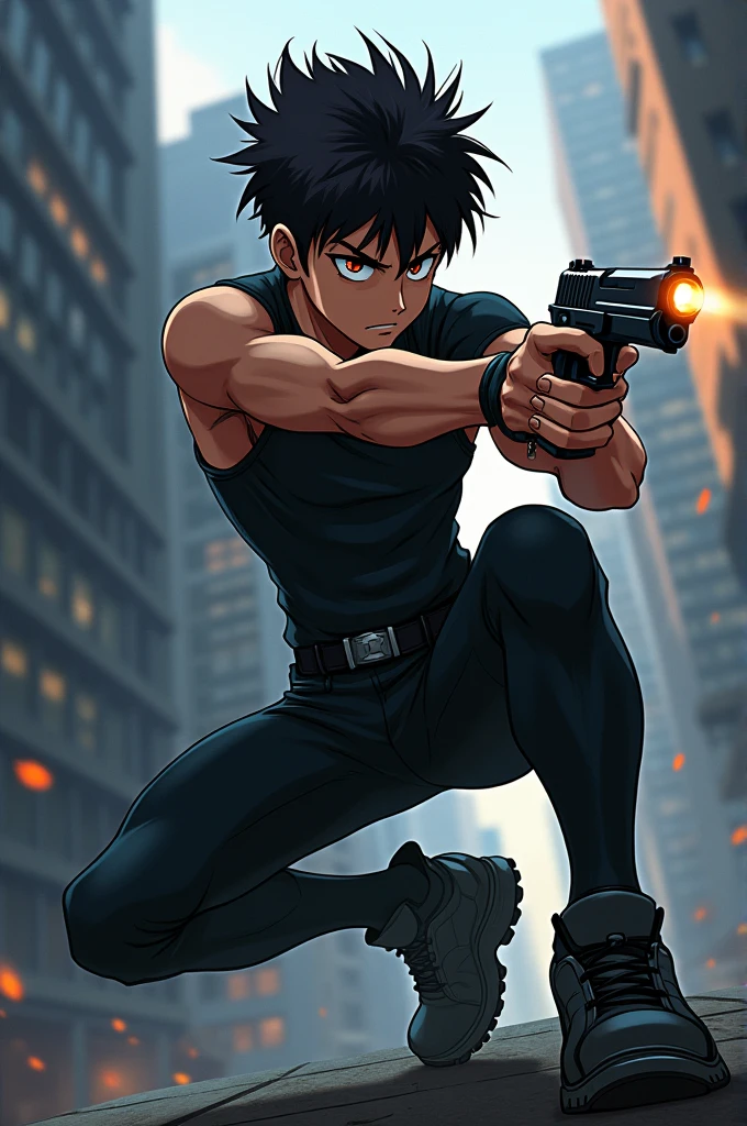 Make a anime character body pose with pistol