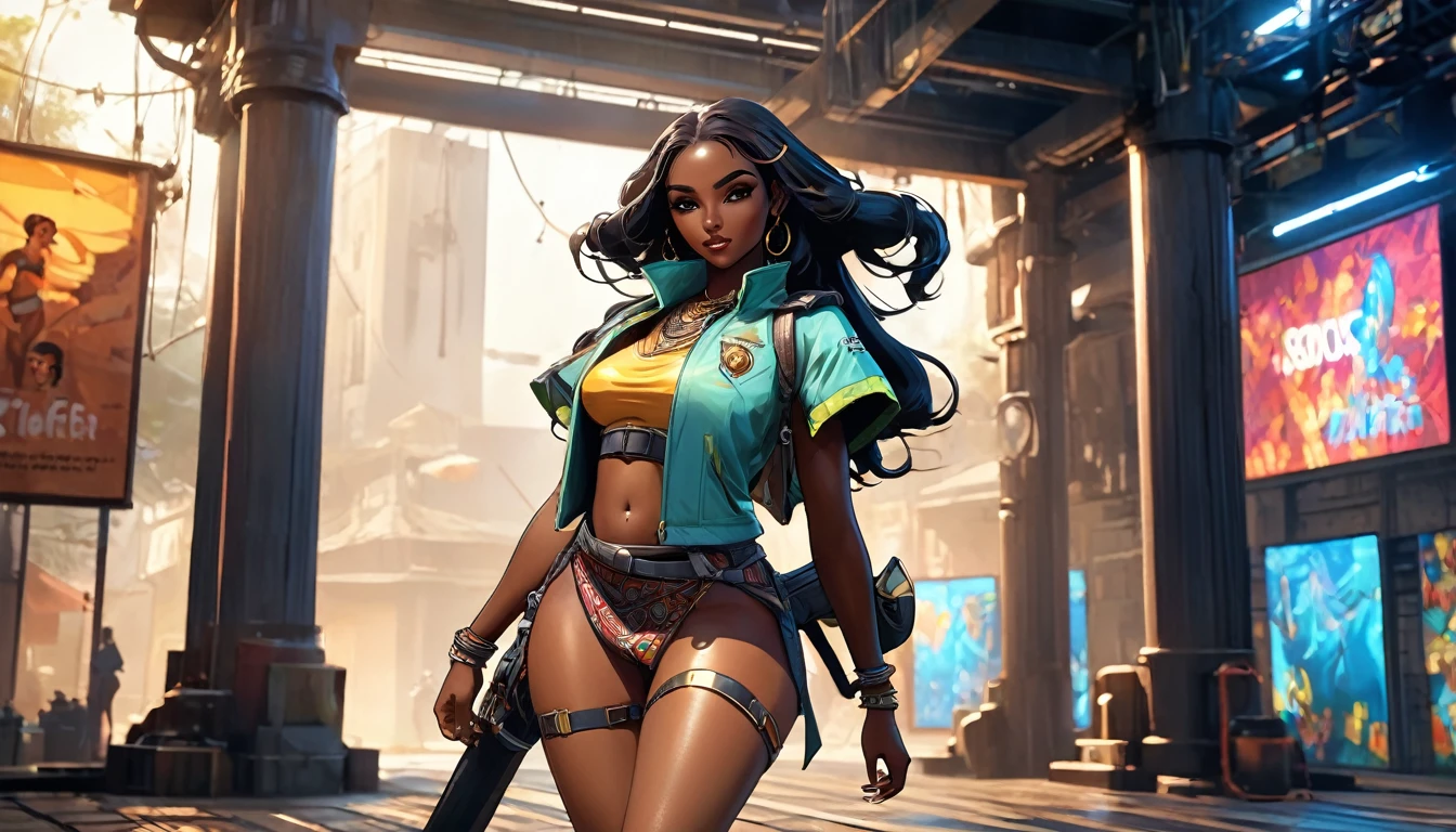  ((Full body: 1.8)), ((dark-skinned beautiful African woman: 1.7)) with very long black hair, strong body, thick athletic body, character sheet, Realistic, top quality picture, 4K, ultra HD |, ((master part))), (((best qualityer))), ((ultra detali)),(Highly detailed CG illustration), Cinematic light, camera: Choose an angle that highlights the beauty of the character. resolution: Aim for a high-resolution artwork to showcase intricate details and clarity