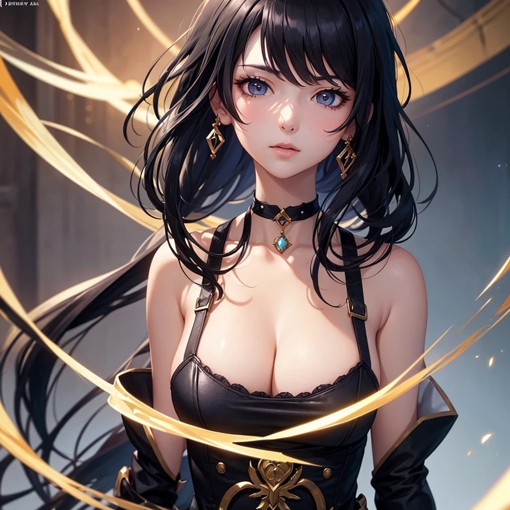 A woman with black hair wearing a golden dress, Portrait of a girl in the Knights of the Zodiac, Ayaka Genshin Impact, Close-up of a woman with black hair wearing a golden dress, portrait knight woman, Ayaka Games Genshin Impact, Amazing character art, 8K Portrait Rendering, Portrait of a female anime hero, Detailed Anime Character Art, Vivid RPG Portraits, Smooth anime CG art,A composition that shows the whole body,(Full Body)