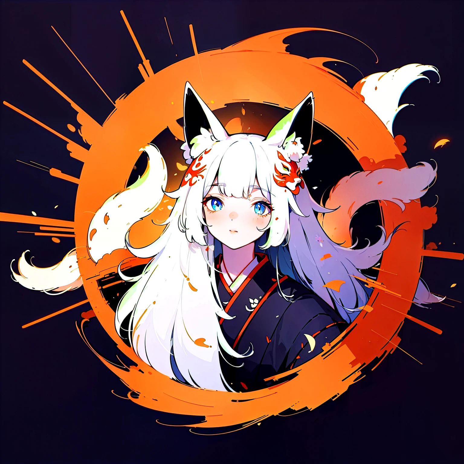 One person,alone,, Official Art, unity 8k wallpaper, Super detailed, beautiful and aesthetic, beautiful, masterpiece, Highest quality,, Fox Witch, Fox Mask Template, Haori, Foxfire spells, Fox Familiar, conversion,