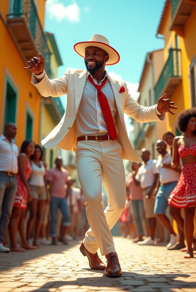  masculine noun [Folklore] Brazilian folklore being personified in a black man with ONLY ONE LEG who wears a red cap, smoke a pipe, holding a Brazilian flag at a colorful frevo party