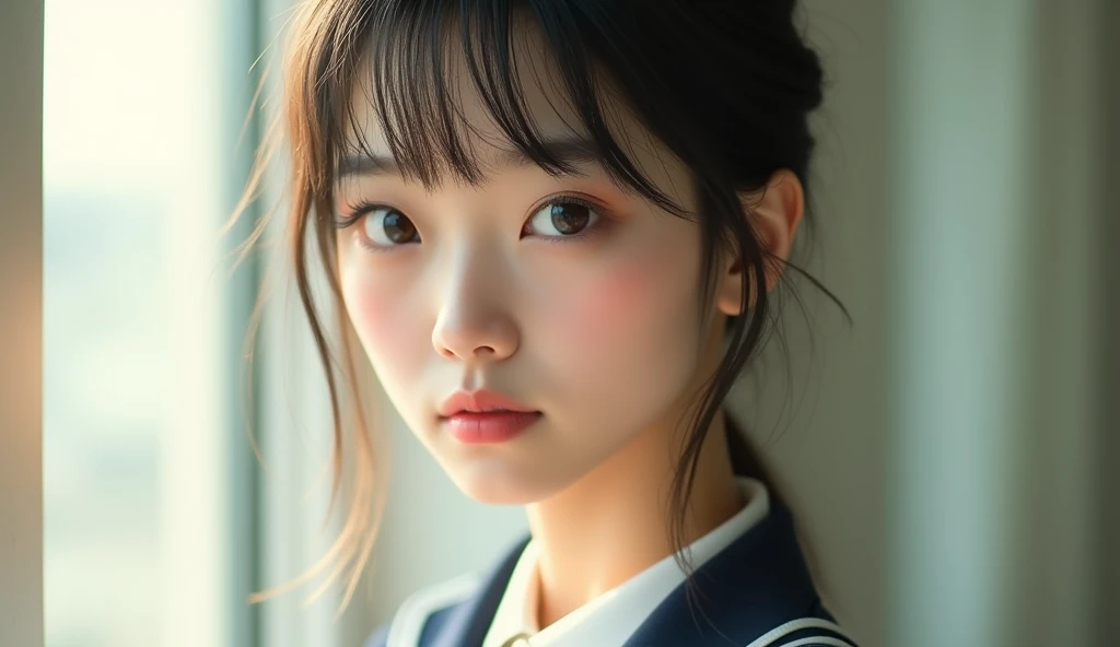 high school girl, uniform, masterpiece、８hair、Highest quality, Soft Light, Ultra-high resolution, (Realistic:1.4), RAW Photos,24 year old Japanese, alone, cute, Cool women、(pupil, light in your eyes),  Beautiful face in every detail