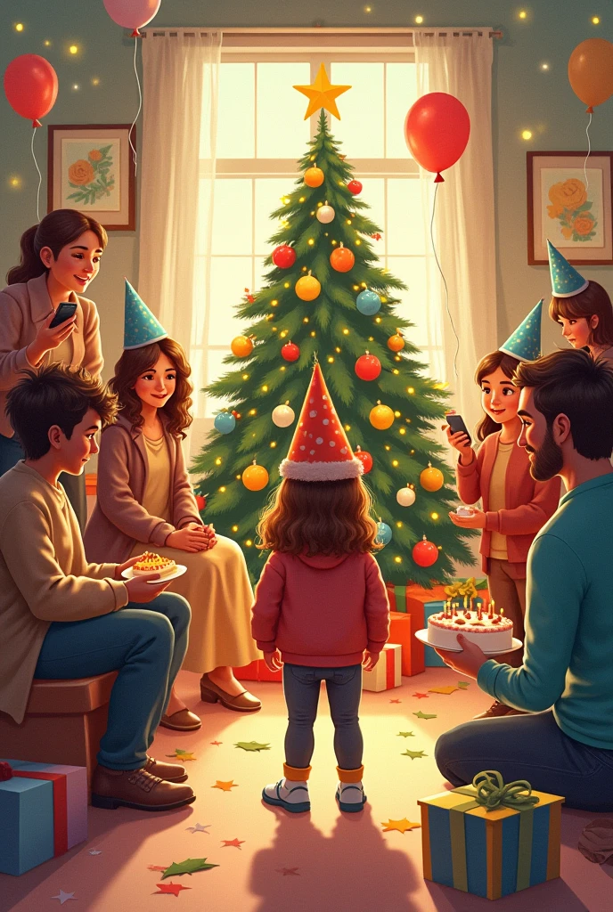 Drawing of a birthday and Christmas at the same time