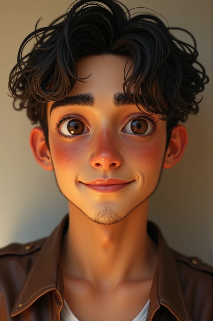 You can generate a realistic young man with the following characteristics:

Light olive skin slightly pink, oval face with a very beautiful nose and freckles at the level of the nose, small brown eyes, small mouth and lips, smiling, height slightly above average, defined bony complexion