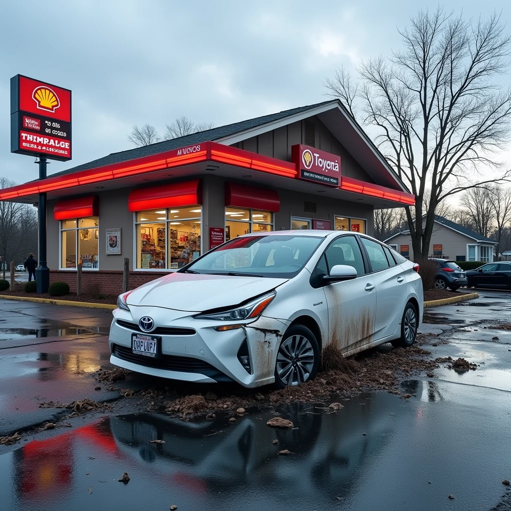A Toyota Prius plowed into it, destroying the convenience store.