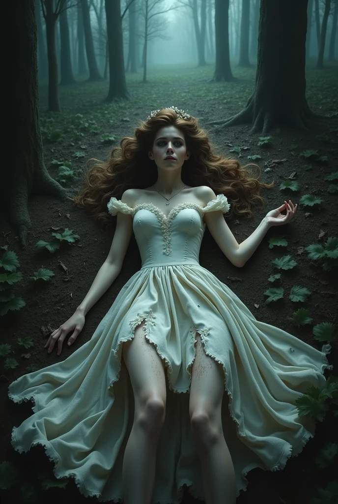 Beauty and the Beast,Princess Belle,Yandere,The skirt is torn,Tearing,Lying in the woods,Dark and spooky