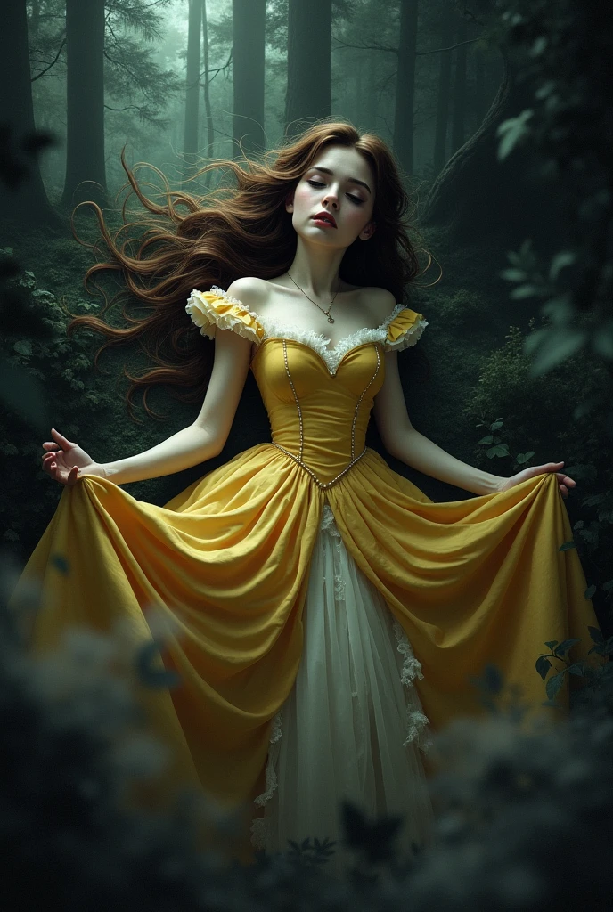 Beauty and the Beast，Princess Belle，Yandere，The skirt is torn，Tearing，Lying in the woods，Dark and spooky