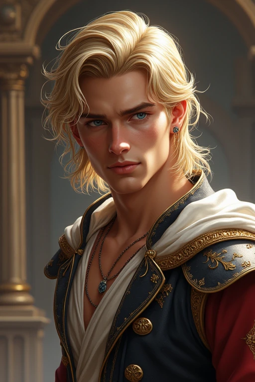 A painted portrait of a fitted Apollo, God of beauty, greek god, greek male beauty, blonde hair, big expressive eyes, big lips, big masculine nose, golden skin, handsome male, young, insanely handsome, upper body, muscular, hairy torso, fantasy, intricate, elegant, highly detailed, digital painting, art station, concept art, soft, sharp focus, illustration, art by John Singer Sargent --auto --s2