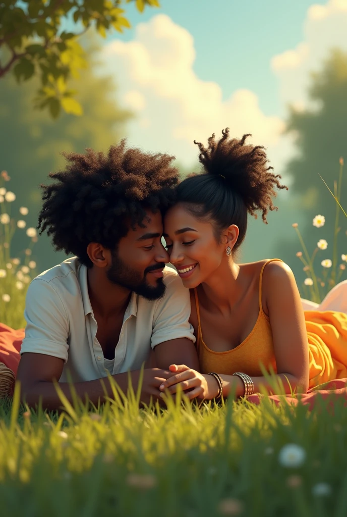 I wanna lie on the grass somewhere and eat and forget about everything for a while (with my bf if that wasn't obvious) black man with indian hair and lightskin woman with two puffs