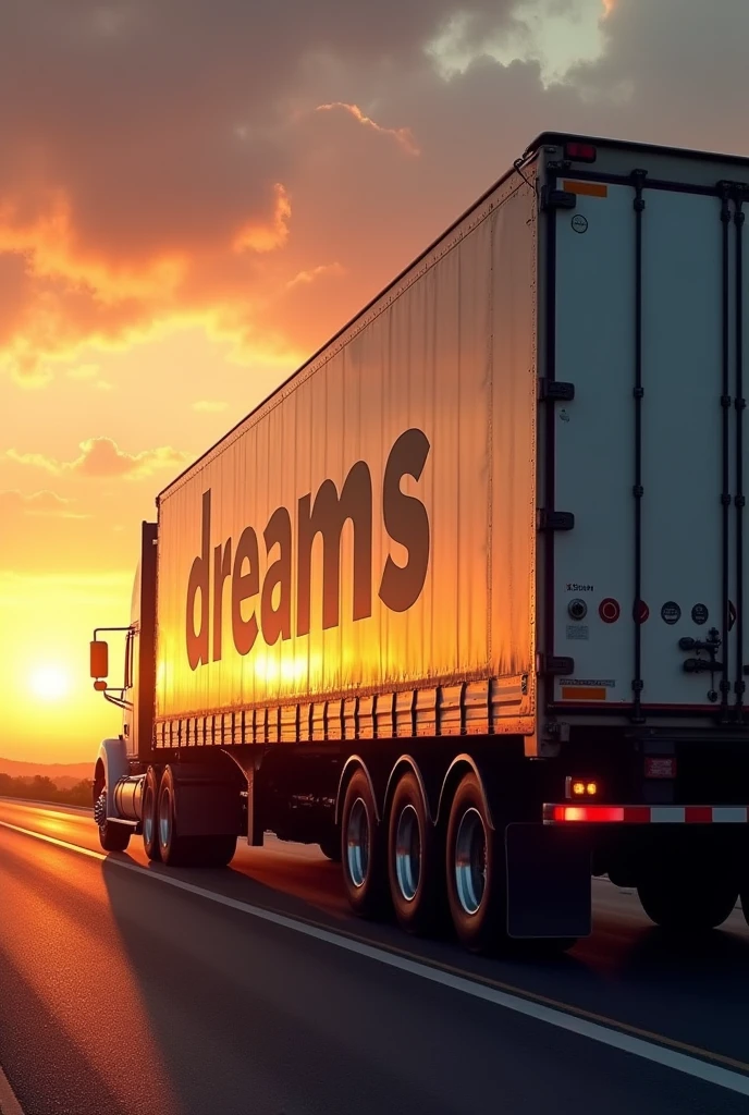 Truck trailer at sunset with the word dreams