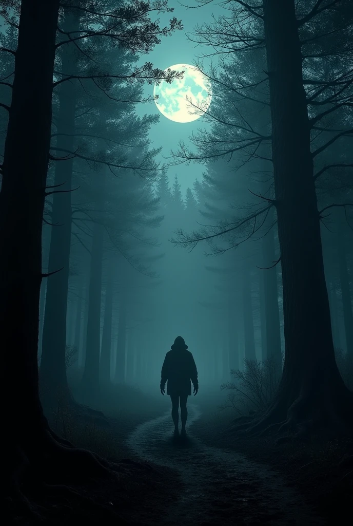First-person view of something moving in the dark forest
