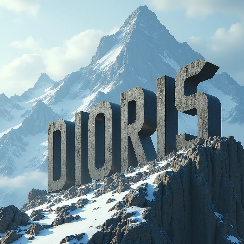 This name in large, bold letters DIORIS at the top of the mountains